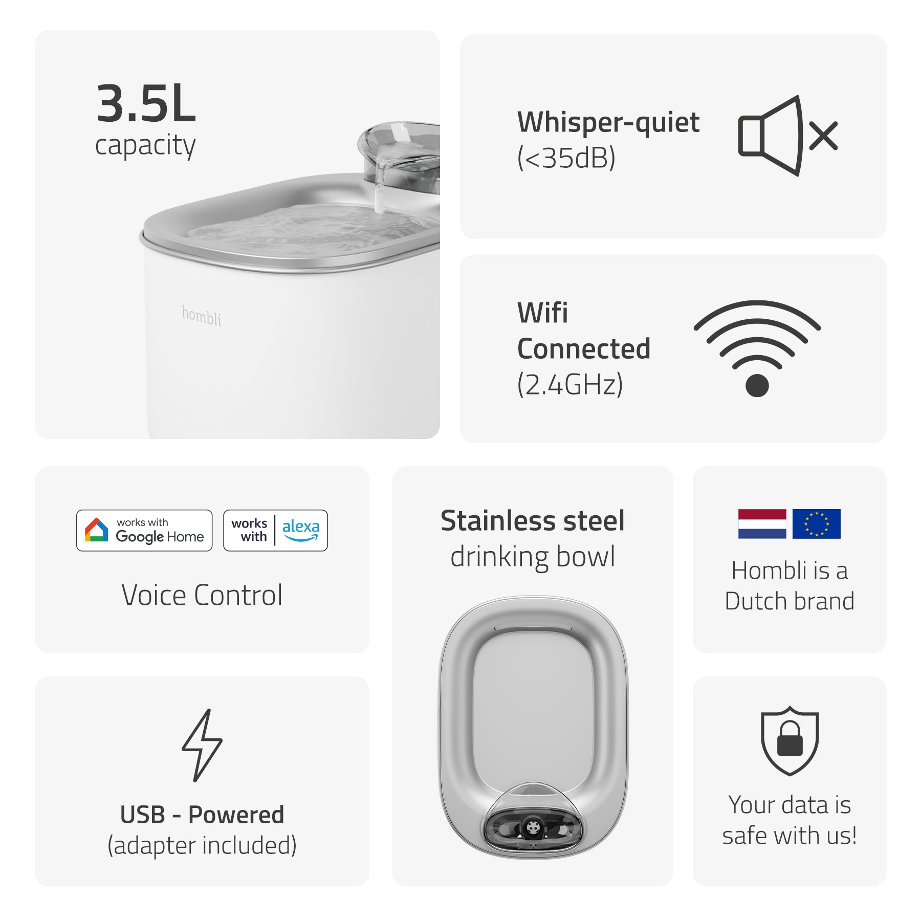 hombli-pet-smart-pet-fountain-trinkbrunnen-3-5l-wlan image 2